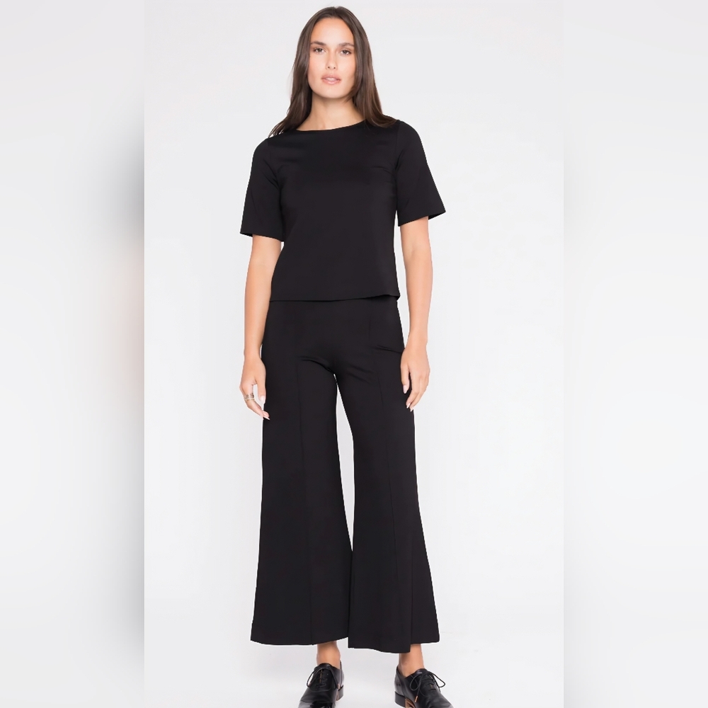 Women's Black Wide-Leg Ponte Pants — Sleek High-Rise Style